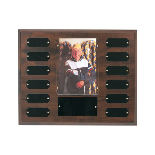 12 Plate w/ 4″ x 6″ Photo Holder, Completed Cherry Finish Perpetual Plaque