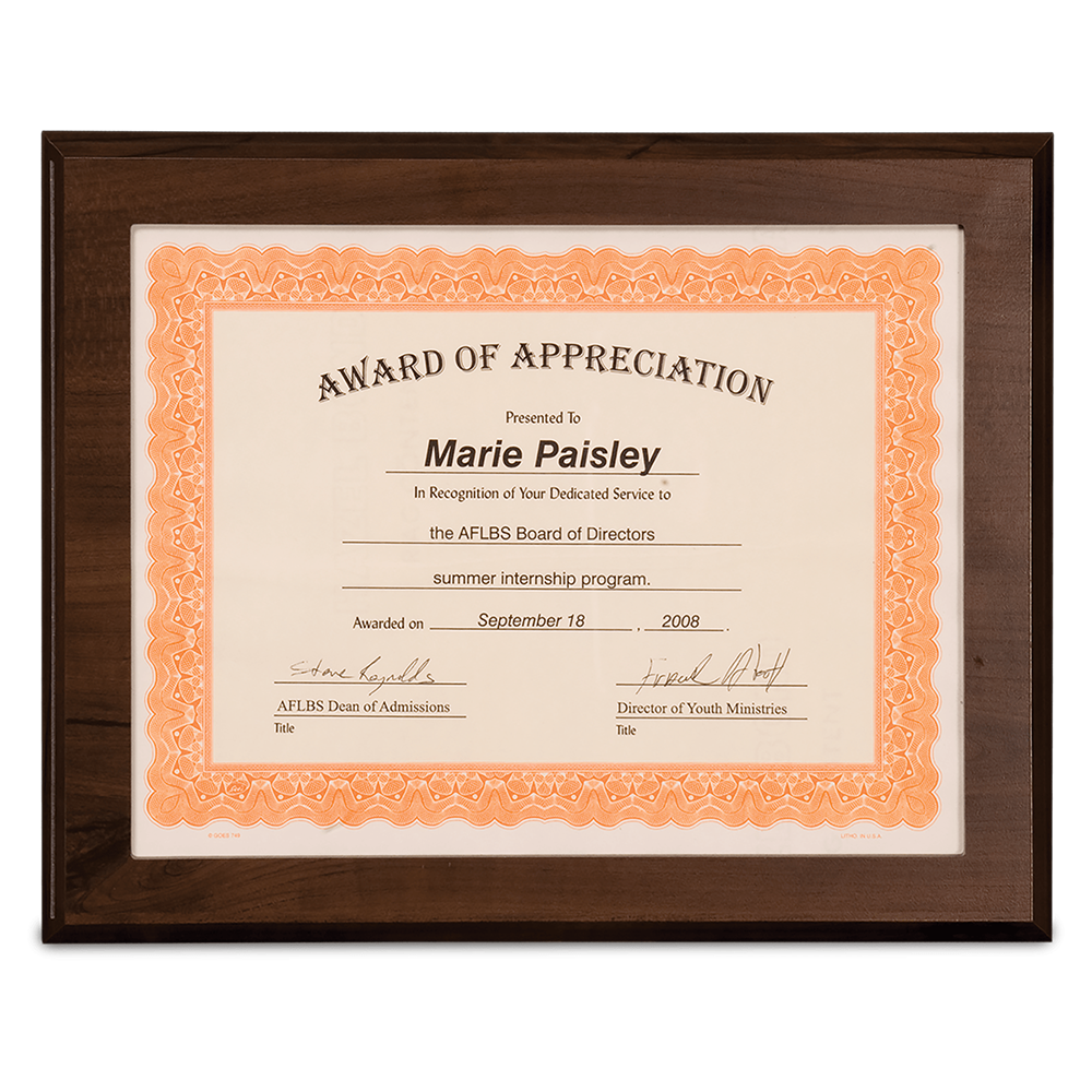 13″ x 10 1/2″ Cherry Finish Slide-In Frame Plaque with 11″ x 8 1/2″ Window